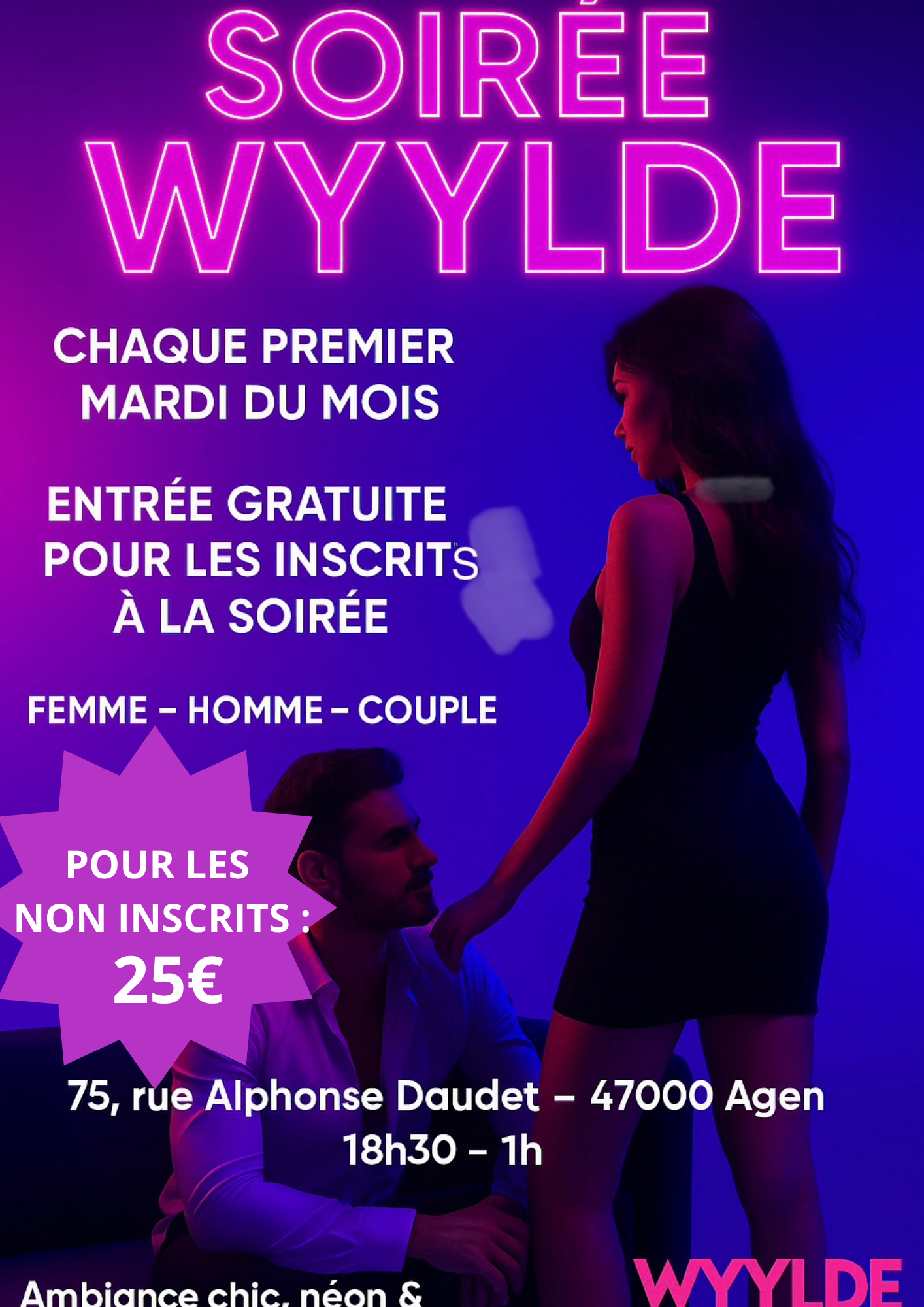Flyer Soirée Années 80 Violet Noir Rétro